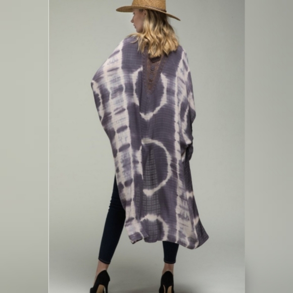 Boho Tie Dye Crochet Kimono Duster or Cover Up - Picture 5 of 6